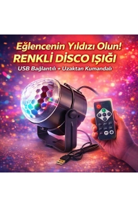 Sesle Aktifleşen Renkli Disko Işığı – USB Bağlantılı, 6 Farklı Işık Modlu Party Lambası